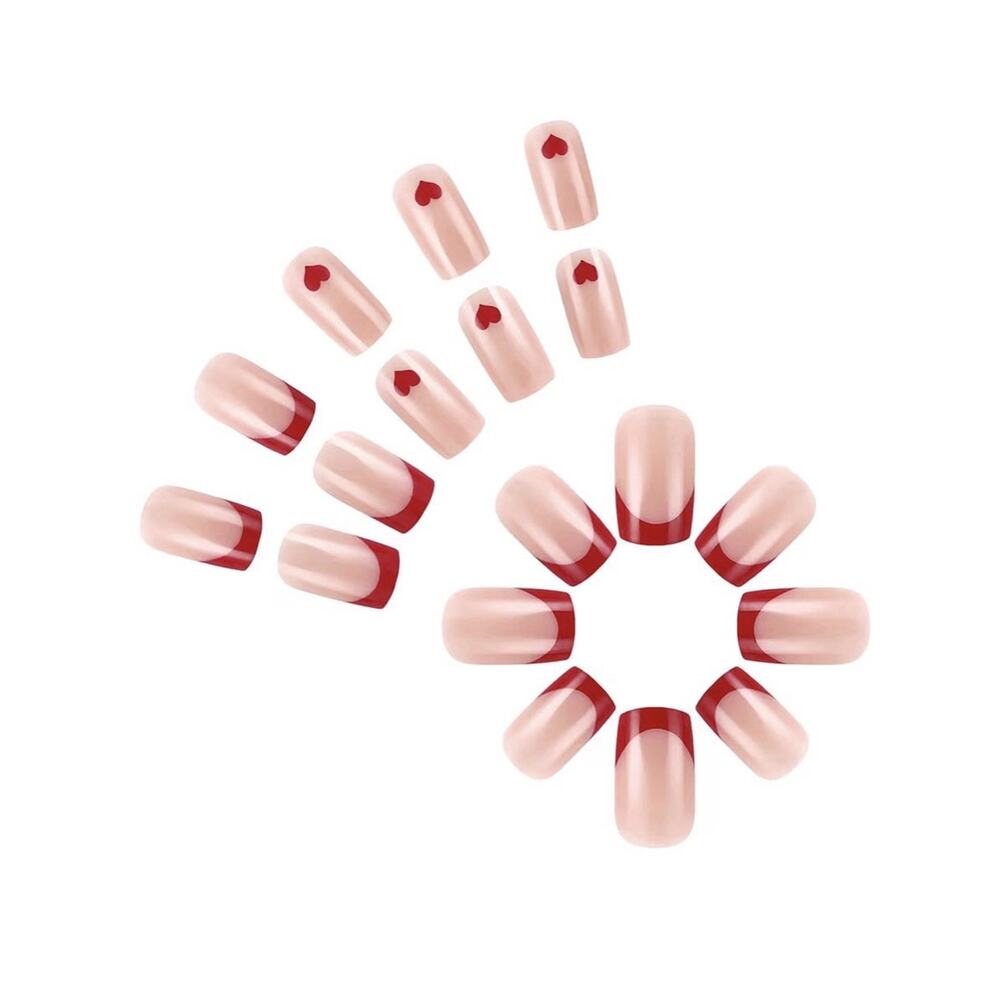 Valentines Press on Nails Medium Square Fake Nails French Tip